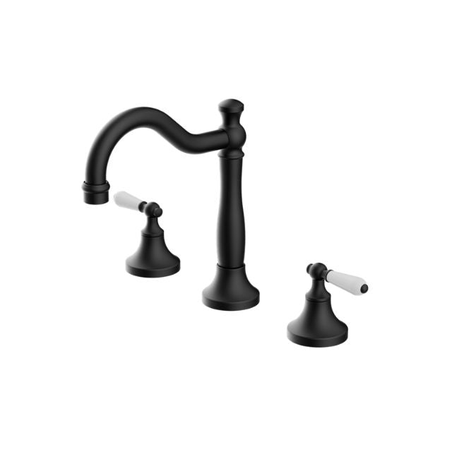 Nero York Basin Set With White Porcelain Lever Matte Black NR692102a01MB - The Blue Space