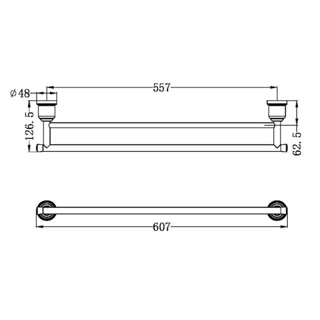Nero York Double Towel Rail 600mm Chrome