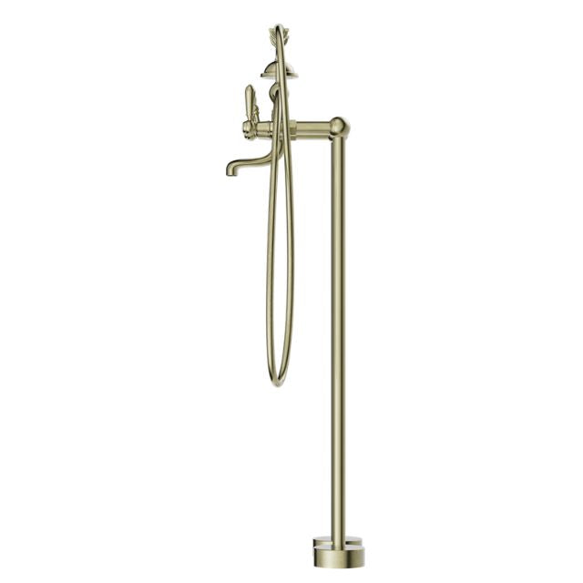 Nero York Freestanding Bath Set With Metal Hand Shower Aged Brass