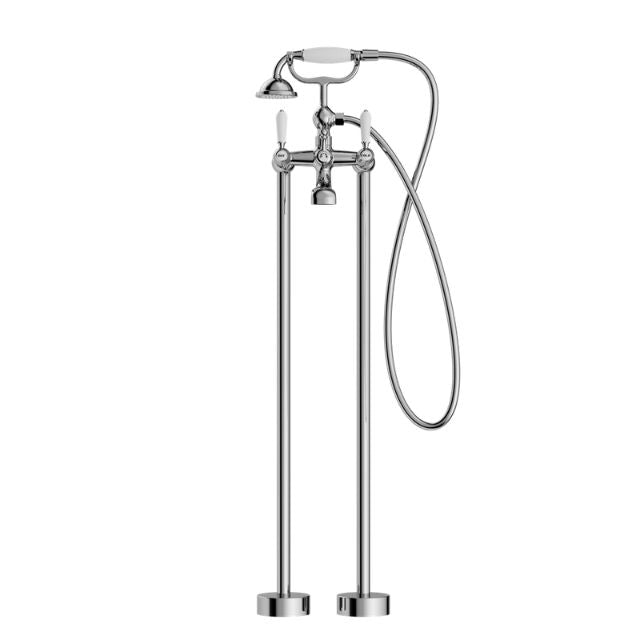 Nero York Freestanding Bath Set With White Porcelain Hand Shower Chrome
