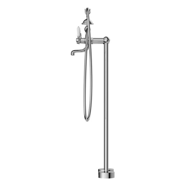 Nero York Freestanding Bath Set With White Porcelain Hand Shower Chrome