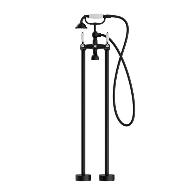 Nero York Freestanding Bath Set With White Porcelain Hand Shower Matte Black