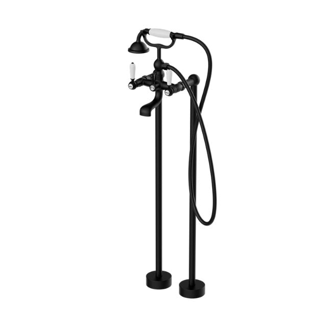 Nero York Freestanding Bath Set With White Porcelain Hand Shower Matte Black