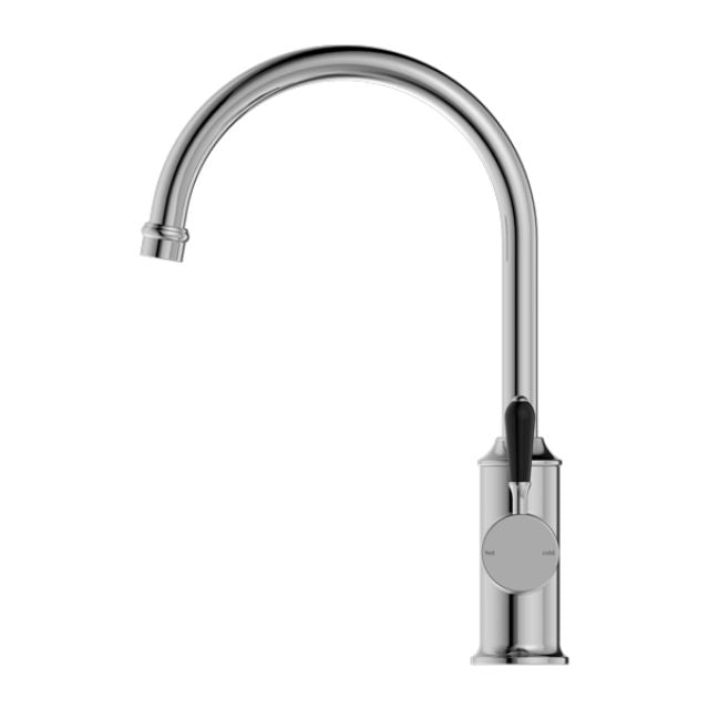 Nero York Kitchen Mixer Gooseneck Spout With Black Porcelain Lever Chrome
