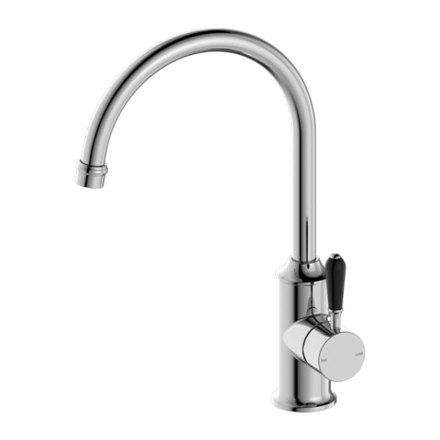 Nero York Kitchen Mixer Gooseneck Spout With Black Porcelain Lever Chrome