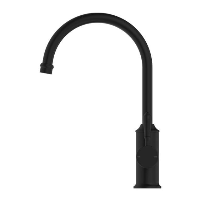 Nero York Kitchen Mixer Gooseneck Spout With Metal Lever Matte Black