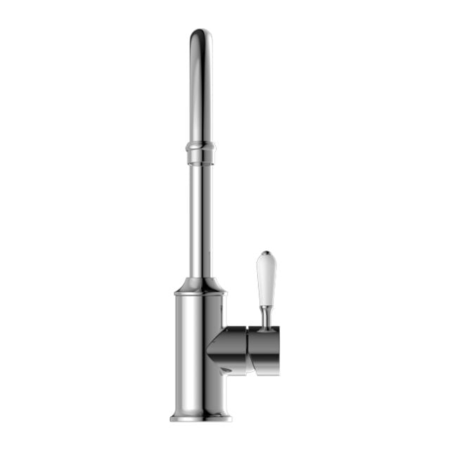 Nero York Kitchen Mixer Gooseneck Spout With White Porcelain Lever Chrome