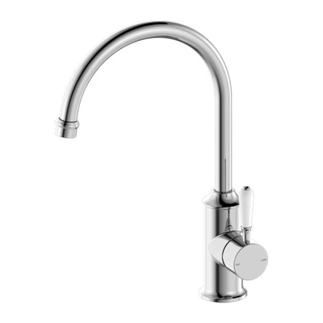 Nero York Kitchen Mixer Gooseneck Spout With White Porcelain Lever Chrome