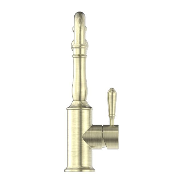 Nero York Kitchen Mixer Hook Spout With Metal Lever Aged Brass