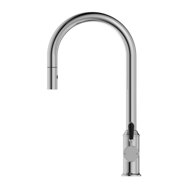 Nero York Pull Out Sink Mixer With Vegie Spray Function With Black Porcelain Lever Chrome