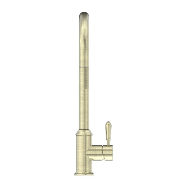 Nero York Pull Out Sink Mixer with Vegie Spray Function with Metal Lever Aged Brass