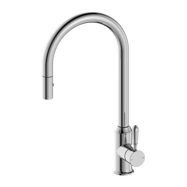 Nero York Pull Out Sink Mixer With Vegie Spray Function With Metal Lever Chrome