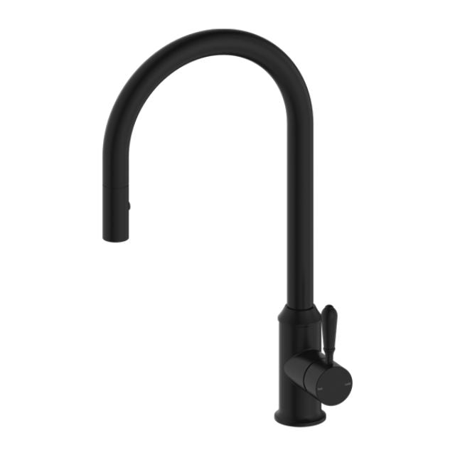 Nero York Pull Out Sink Mixer With Vegie Spray Function With Metal Lever Matte Black