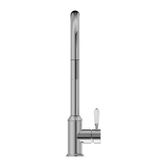 Nero York Pull Out Sink Mixer With Vegie Spray Function With White Porcelain Lever Chrome