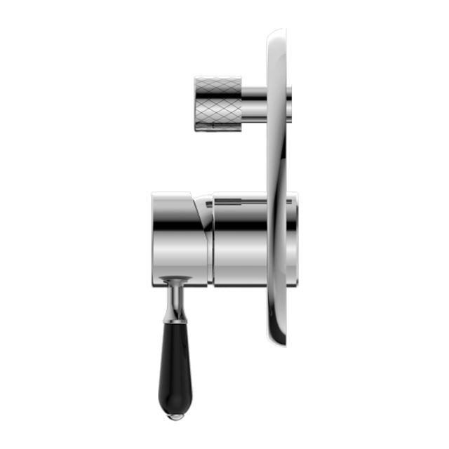 Nero York Shower Mixer With Diverter With Black Porcelain Lever Chrome