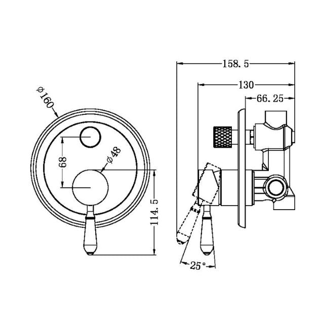 Nero York Shower Mixer With Diverter With Metal Lever Matte Black