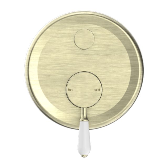 Nero York Shower Mixer With Diverter With White Porcelain Lever Aged Brass