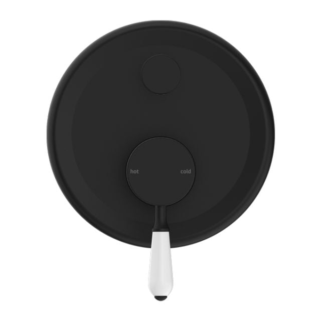 Nero York Shower Mixer With Diverter With White Porcelain Lever Matte Black