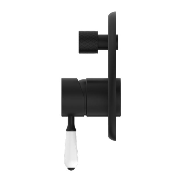 Nero York Shower Mixer With Diverter With White Porcelain Lever Matte Black
