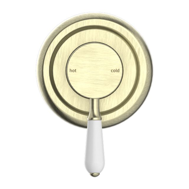 Nero York Shower Mixer With White Porcelain Lever Aged Brass