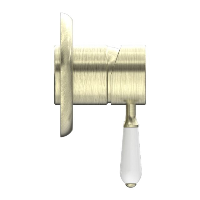 Nero York Shower Mixer With White Porcelain Lever Aged Brass