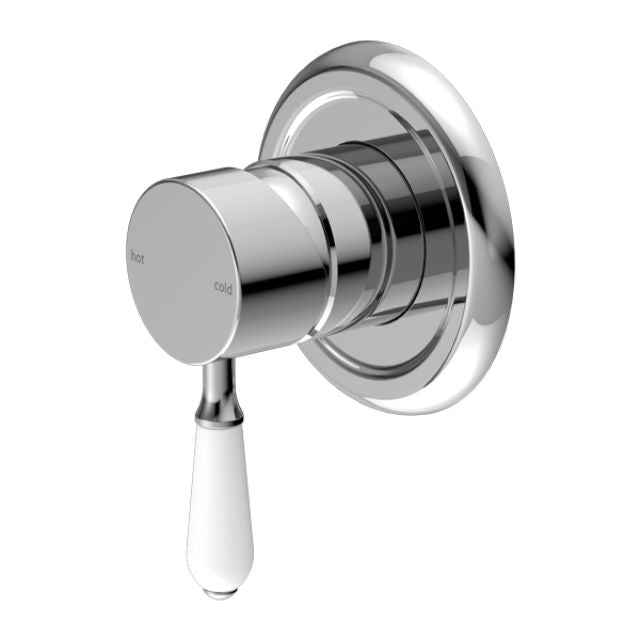 Nero York Shower Mixer With White Porcelain Lever Chrome