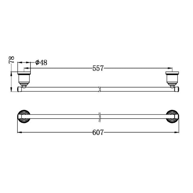 Nero York Single Towel Rail 600mm Chrome