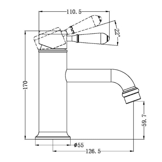 Nero York Straight Basin Mixer With Metal Lever Chrome