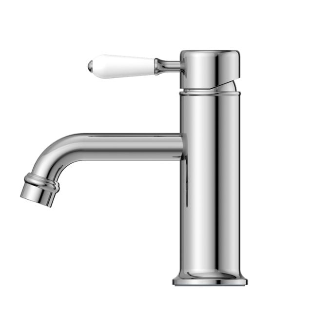 Nero York Straight Basin Mixer With White Porcelain Lever Chrome