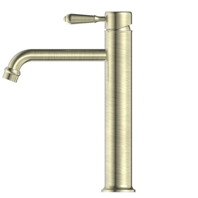 Nero York Straight Tall Basin Mixer With Metal Lever Aged Brass