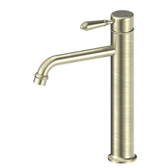 Nero York Straight Tall Basin Mixer With Metal Lever Aged Brass