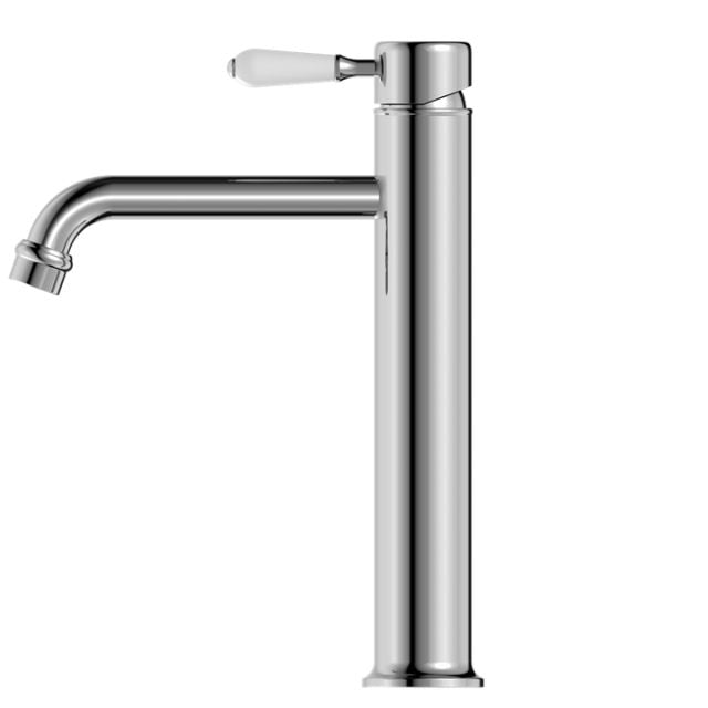 Nero York Straight Tall Basin Mixer With White Porcelain Lever Chrome