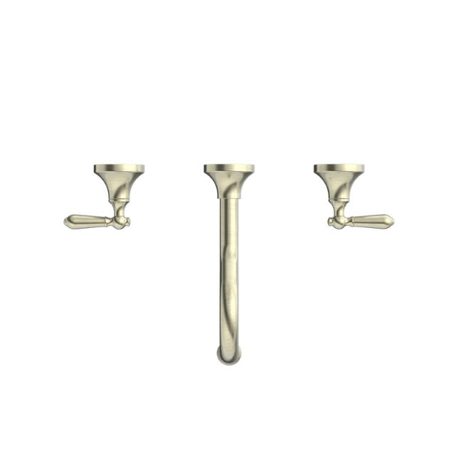 Nero York Wall Basin Set With Metal Lever Aged Brass