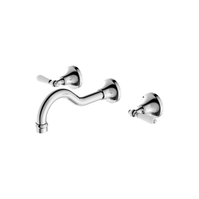 Nero York Wall Basin Set With White Porcelain Lever Chrome
