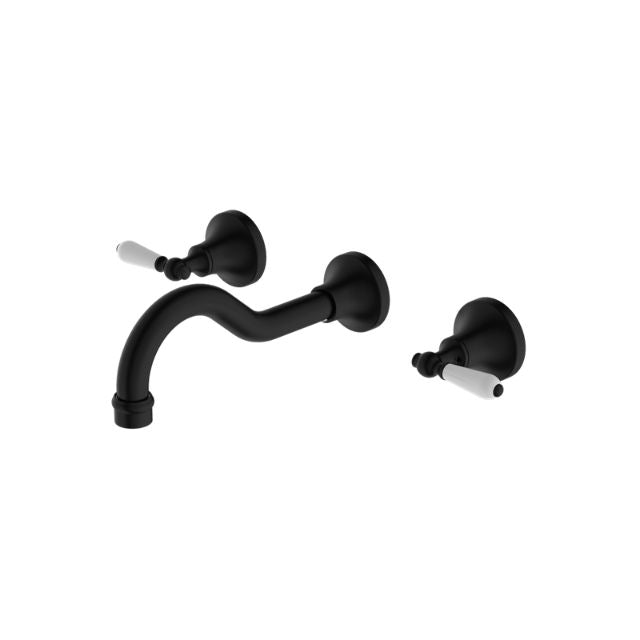 Nero York Wall Basin Set With White Porcelain Lever Matte Black NR692107a01MB - The Blue Space