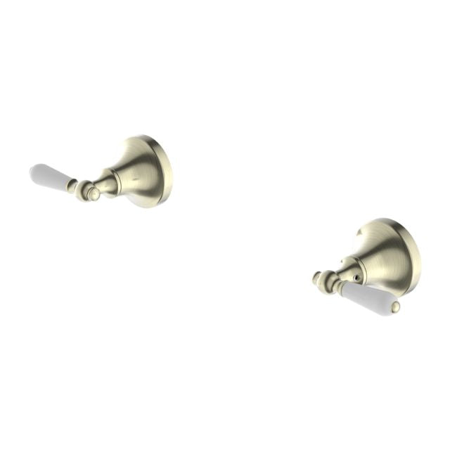 Nero York Wall Top Assemblies With White Porcelain Lever Aged Brass