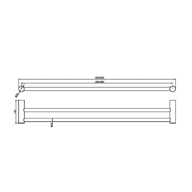 Nero Zen SS316L Double Towel Rail 600mm Brushed Gold