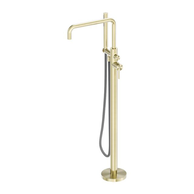 Nero Zen SS316L Freestanding Bath Mixer With Outdoor Shower Hose Brushed Gold