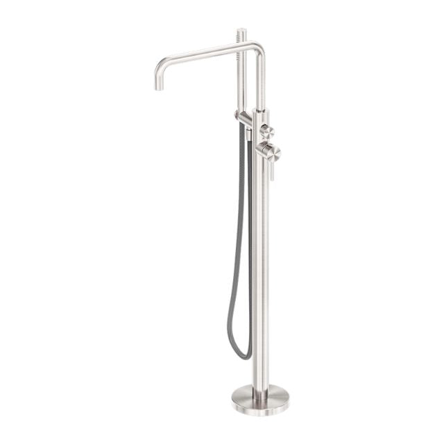 Nero Zen SS316L Freestanding Bath Mixer With Outdoor Shower Hose Brushed Nickel
