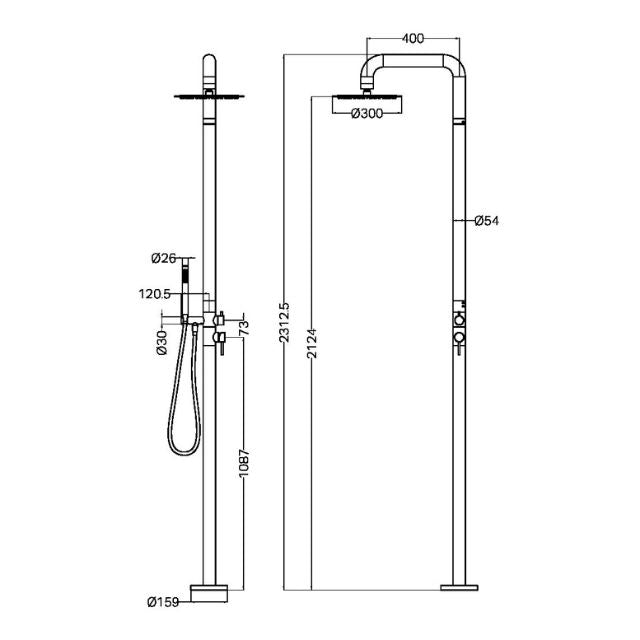 Nero Zen SS316L Outdoor Freestanding Shower Column Brushed Gold