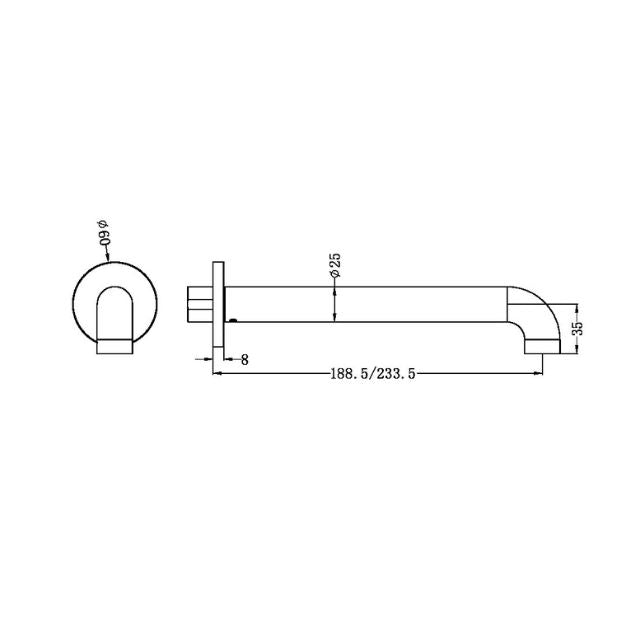 Nero Zen SS316L Round Basin/Bath Spout Only 185mm Brushed Nickel
