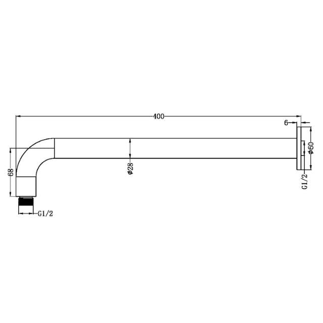 Nero Zen SS316L Round Shower Arm 400mm Length Brushed Gold