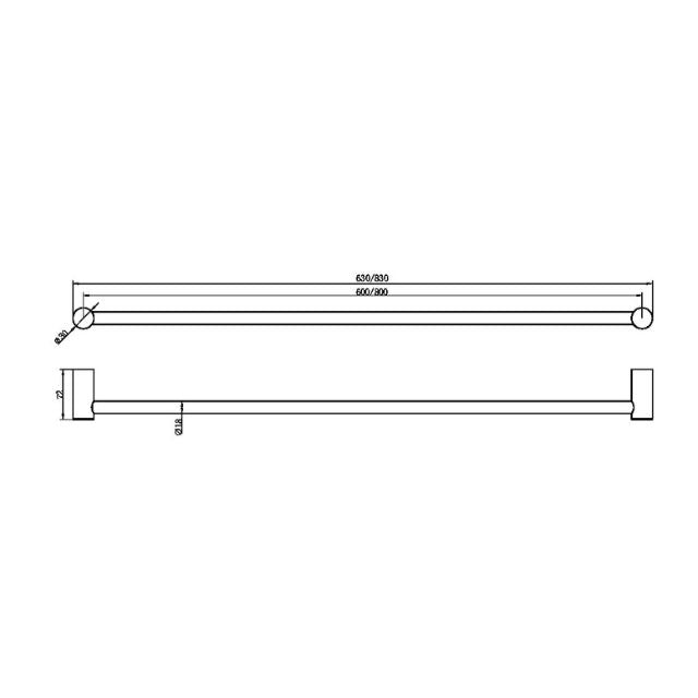 Nero Zen SS316L Single Towel Rail 800mm Brushed Bronze