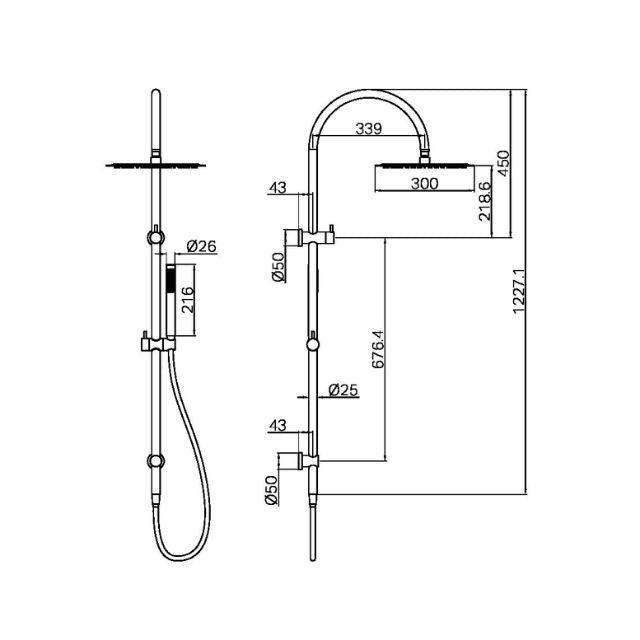 Nero Zen SS316L Twin Shower With Outdoor Shower Hose Brushed Gold