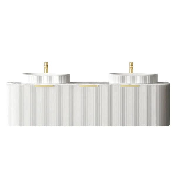 Otti Bondi 1800mm Fluted Wall Hung Curve Vanity Satin White with Natural Carrara Marble Stone Top