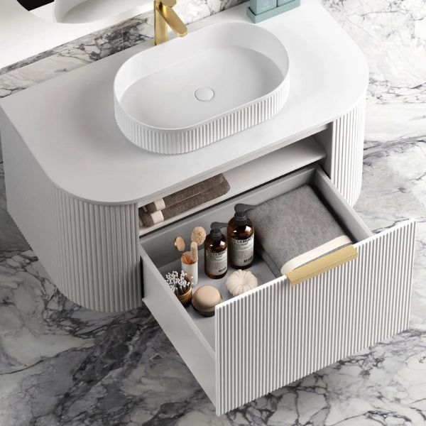 Otti Bondi Fluted Curved Wall Hung Vanity - White