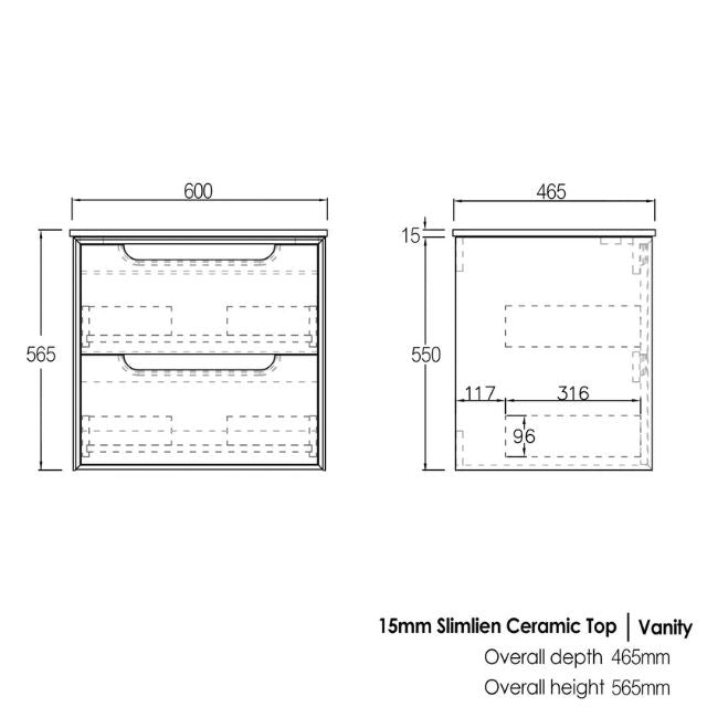 Otti Byron Wall Hung Vanity With Stone Top for Above Counter Basin
