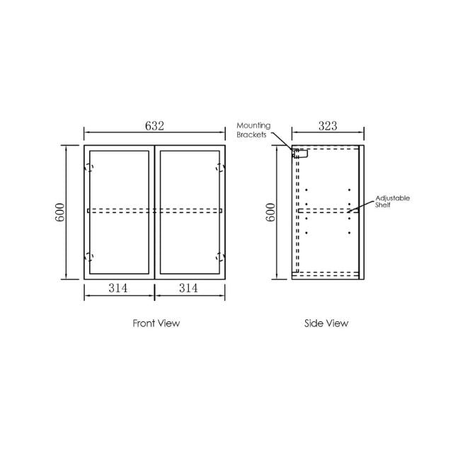 Technical Drawing Wall Cabinet Otti Hampshire 1305mm Laundry Set A - Black
