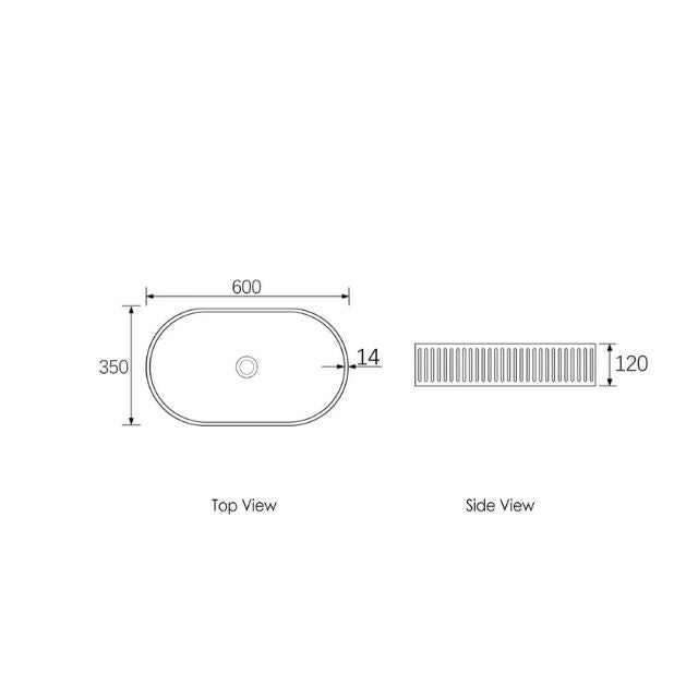 Otti Hudson 600mm Fluted Oval Above Counter Basin - White