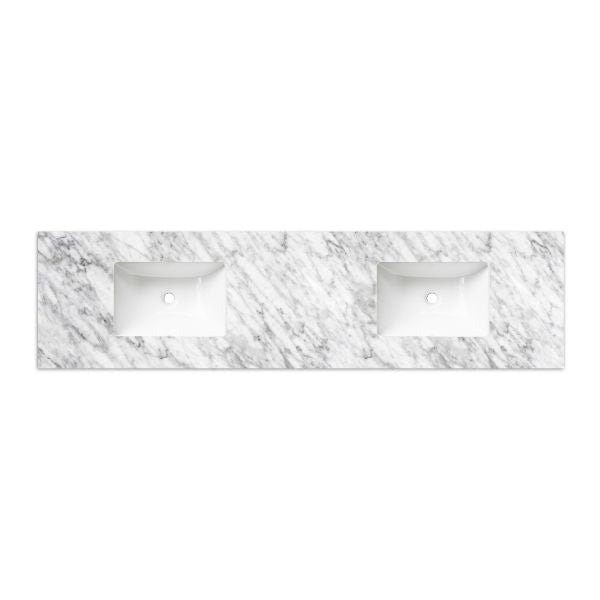 Otti Laguna 1800mm Double Bowl Wall Hung Vanity Black American Oak - Natural Carrara Marble Top with Undermount Basin